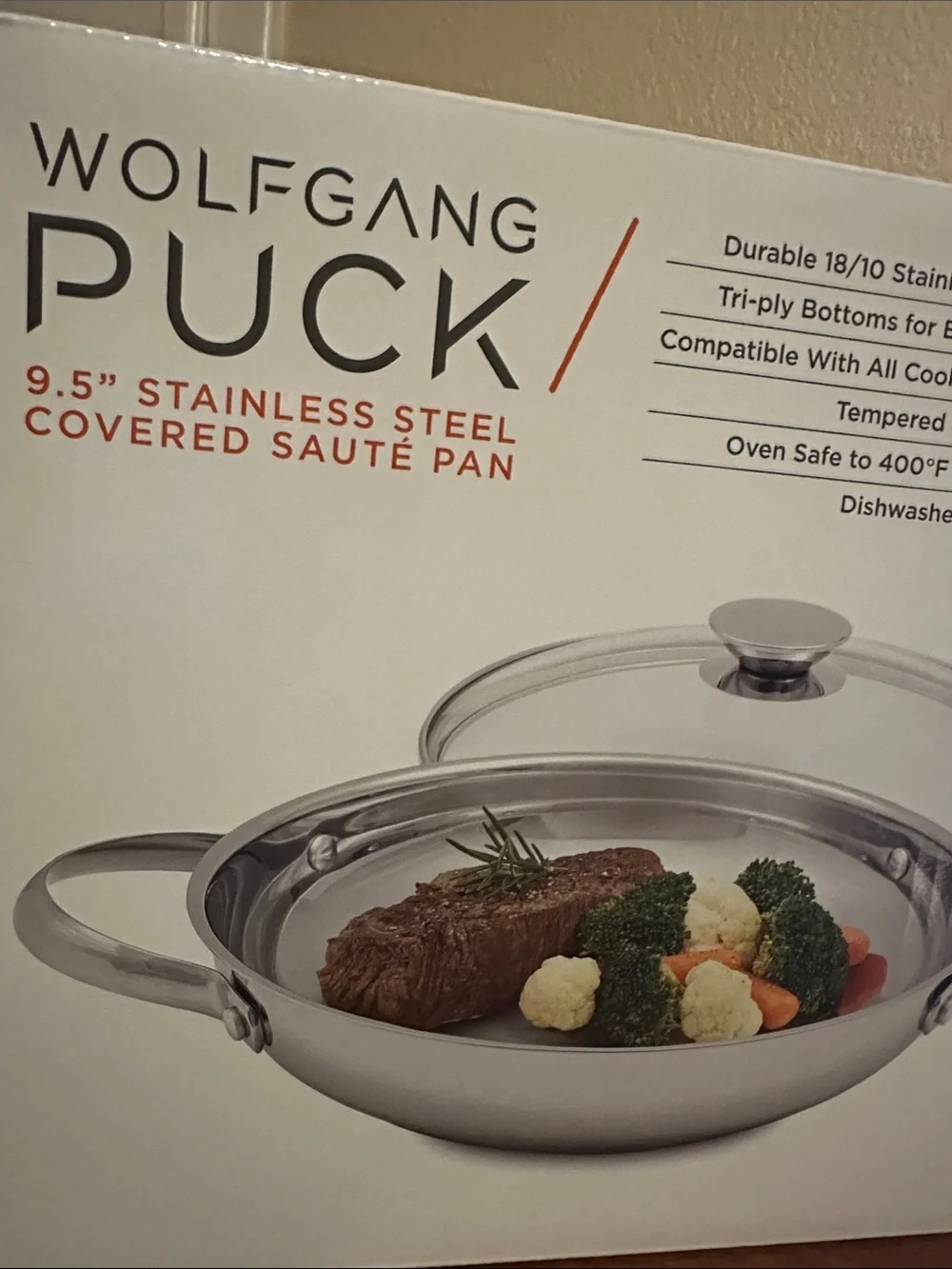 Wolfgang Puck stainless steel covered sauté pan. New still in box